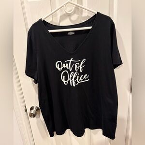 Lane Bryant Black V-neck T-shirt "Out of Office” Size 22/24